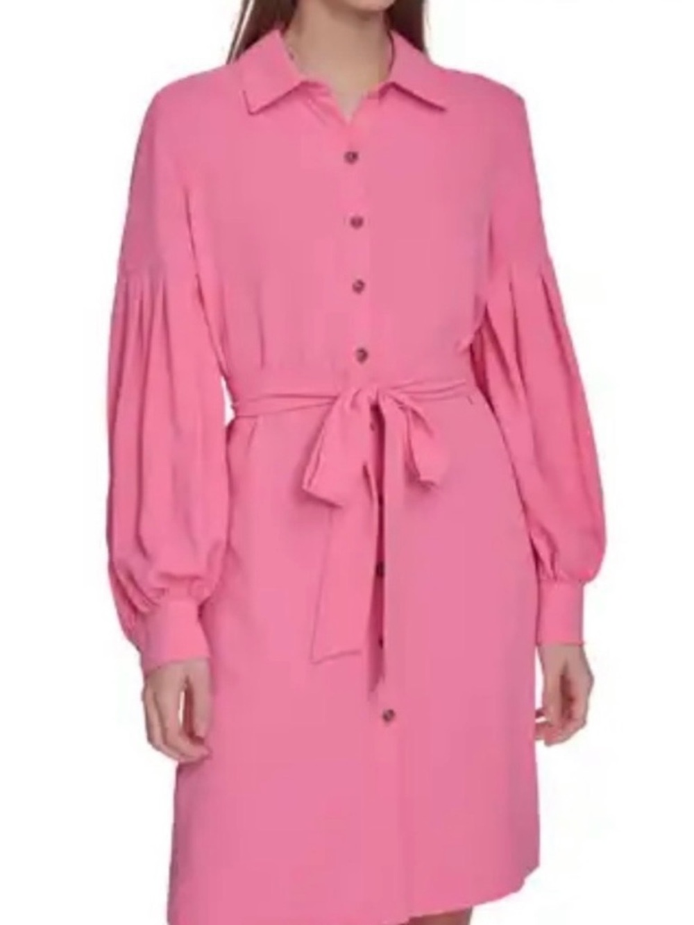Calvin Klein Pink Button-Front Tie-Waist Shirt Dress